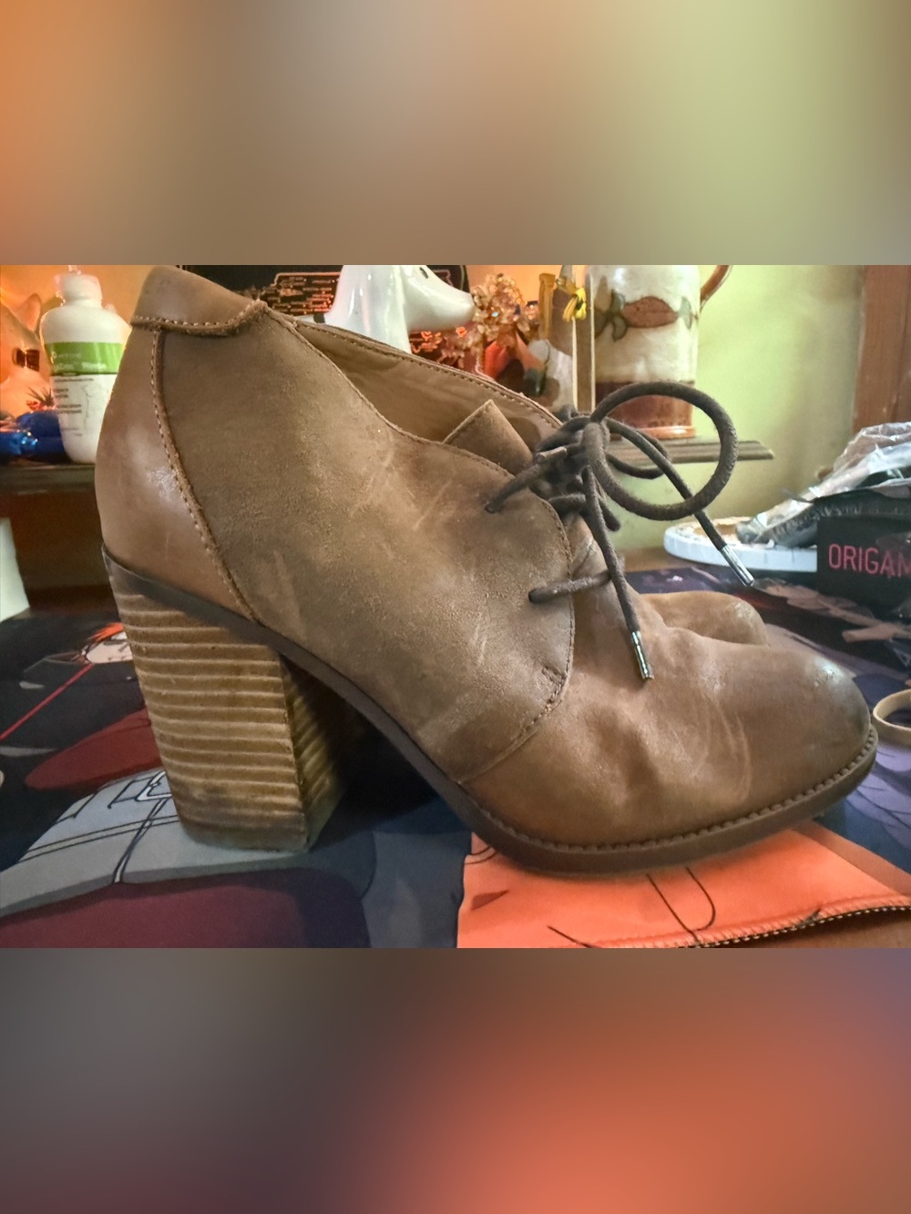 Hillfiger Brown Suede Lace-Up Block Heel Shoe